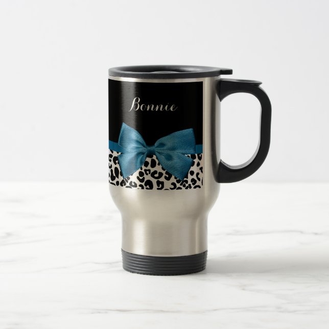 Mug De Voyage Nom de la fille Empreinte de léopard joli ruban bl (Droit)