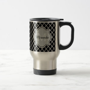 Mug De Voyage Nom décoré d'un monogramme noir et blanc moderne