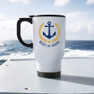 Mug De Voyage Nom du bateau Ancre nautique Gold Style Laurel Sta