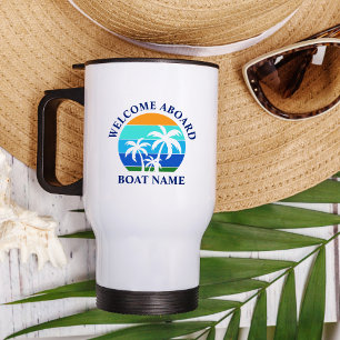 Mug De Voyage Nom du bateau Sun Palm Trees Bienvenue à bord