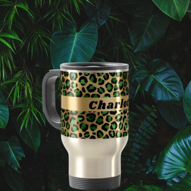 Mug De Voyage Nom du motif du léopard vert émeraude (Créateur téléchargé)