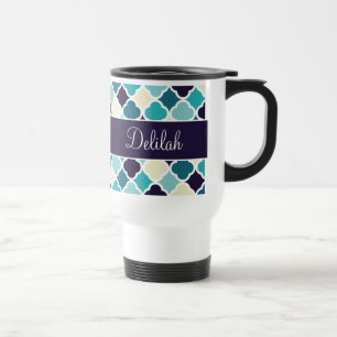 Mug De Voyage Nom du quai Crème bleue marine