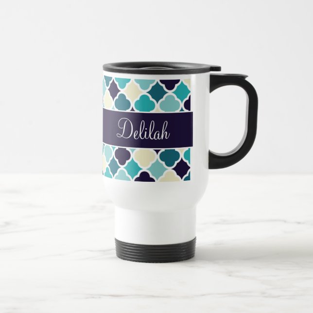 Mug De Voyage Nom du quai Crème bleue marine (Droite)