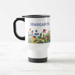 Mug De Voyage Nom et fleurs sauvages d'État 15oz Blanc