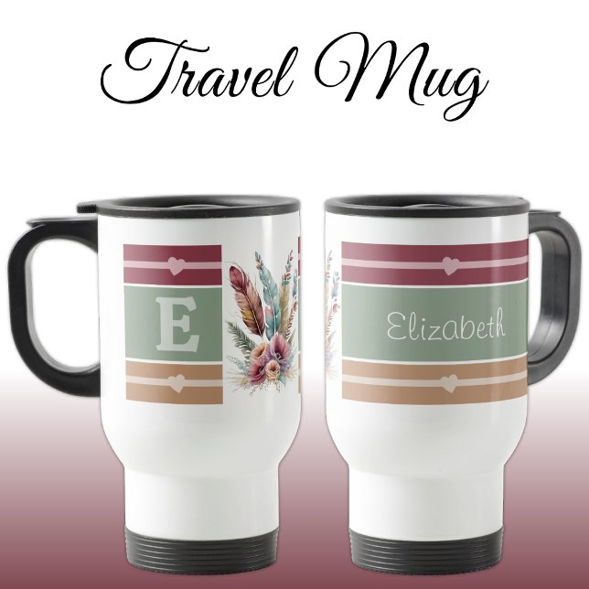 Mug De Voyage Nom initial personnalisé floral (Créateur téléchargé)