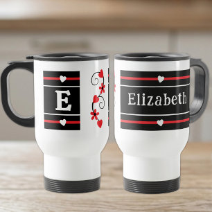 Mug De Voyage Nom initial personnalisé rouge noir