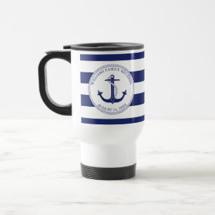 Mug De Voyage Nom nautique bleu de monogramme d'Ancre de la
