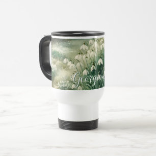 Mug De Voyage Nom personnalisé Aquarelle Vintage Floral Snowdrop