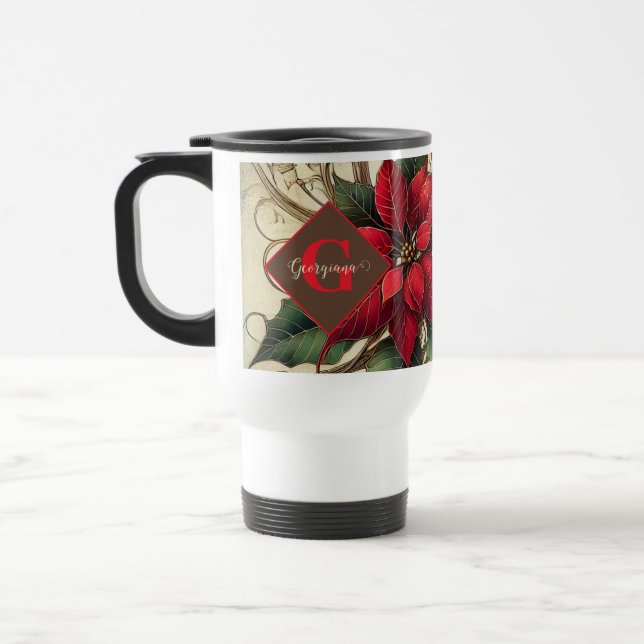 Mug De Voyage Nom personnalisé Art Nouveau Noël Poinsettia (Gauche)