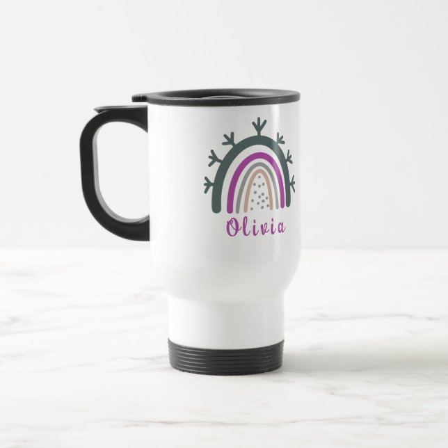 Mug De Voyage Nom personnalisé avec joli arc-en-ciel Boho (Gauche)