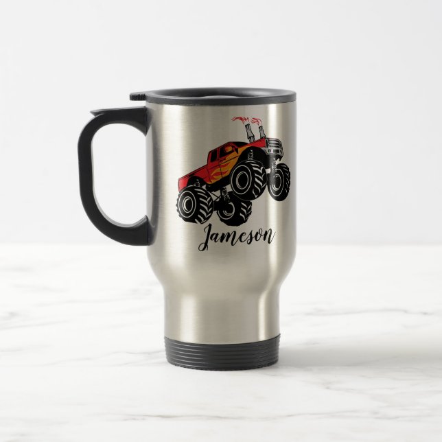 Mug De Voyage Nom personnalisé du camion de monstre noir mignon (Gauche)