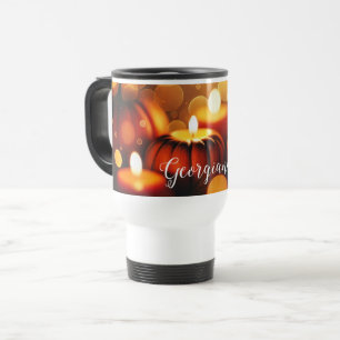 Mug De Voyage Nom personnalisé Effet Bokeh automatique Citrouill