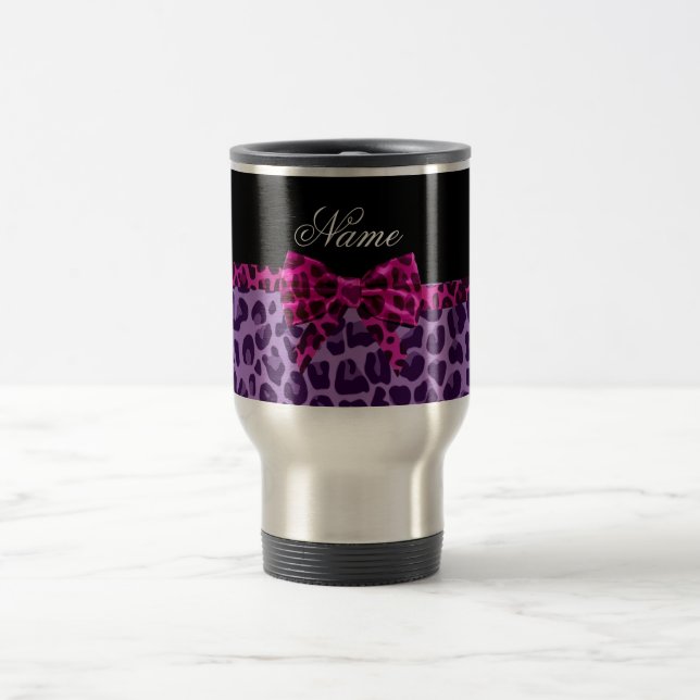 Mug De Voyage Nom personnalisé empreinte de léopard rose arc (Centre)