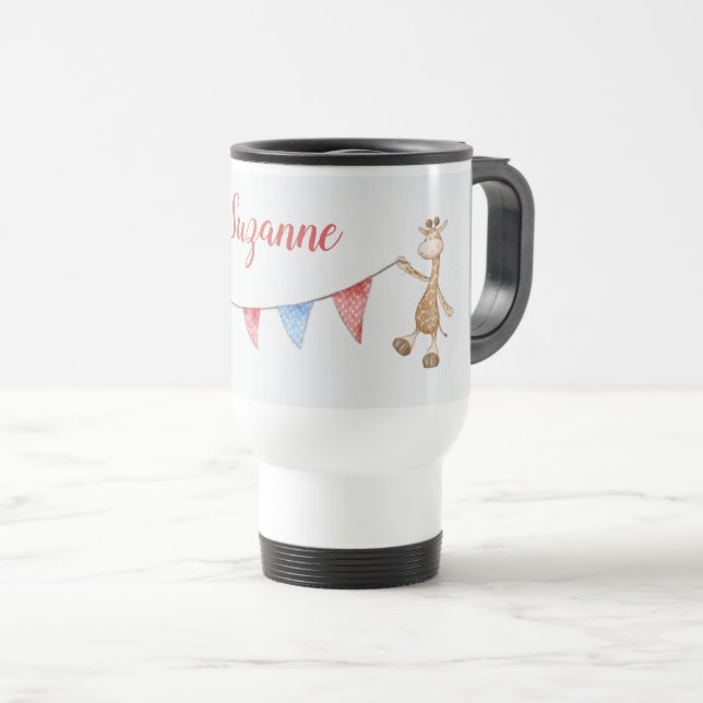 Mug De Voyage Nom personnalisé Giraffe et Kangaroo Bunting drape (Devant droit)