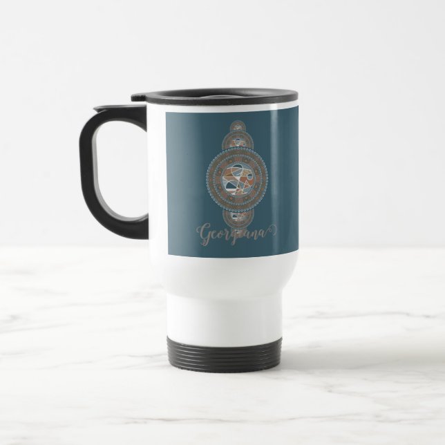 Mug De Voyage Nom personnalisé Gold Turquoise Abstrait Ornamenta (Gauche)