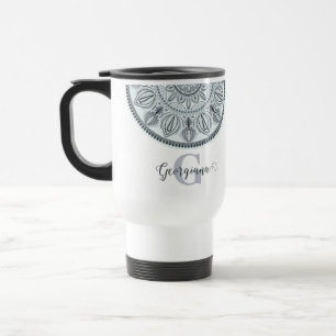 Mug De Voyage Nom personnalisé Harmonie Florale Gris Monotone Ma