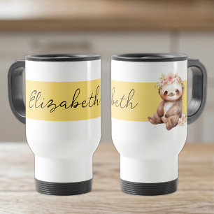 Mug De Voyage Nom personnalisé mignon paresseux noir jaune