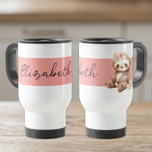 Mug De Voyage Nom personnalisé mignon paresseux noir rose