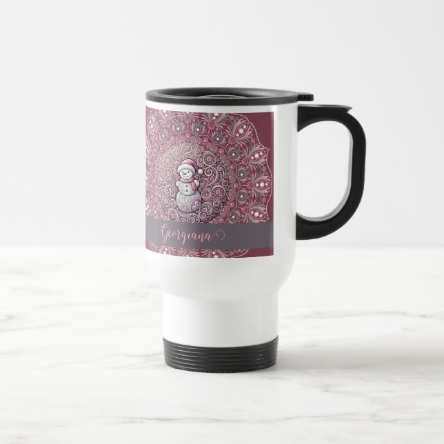 Mug De Voyage Nom personnalisé mignon Whimsical Pink Snowman Man (Droite)