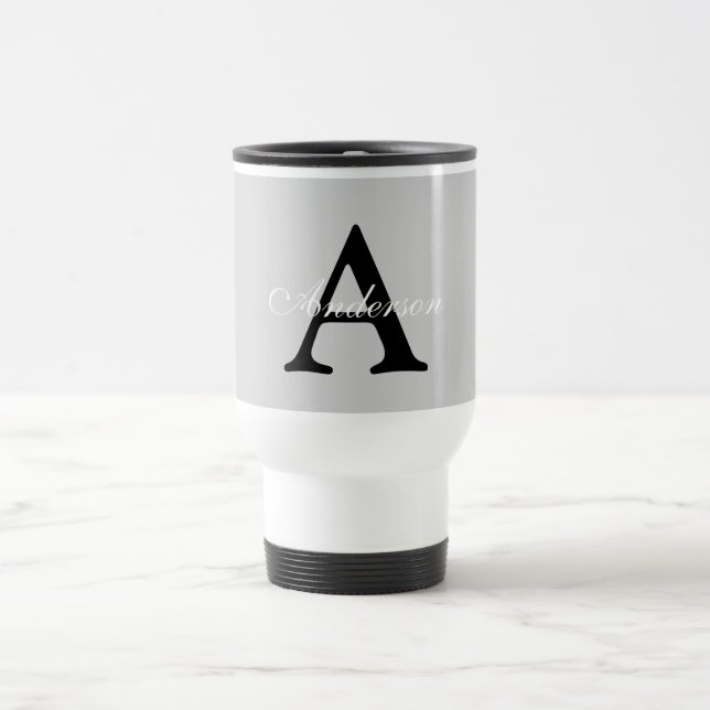 Mug De Voyage Nom personnalisé Monogram Arrière - plan argent (Centre)