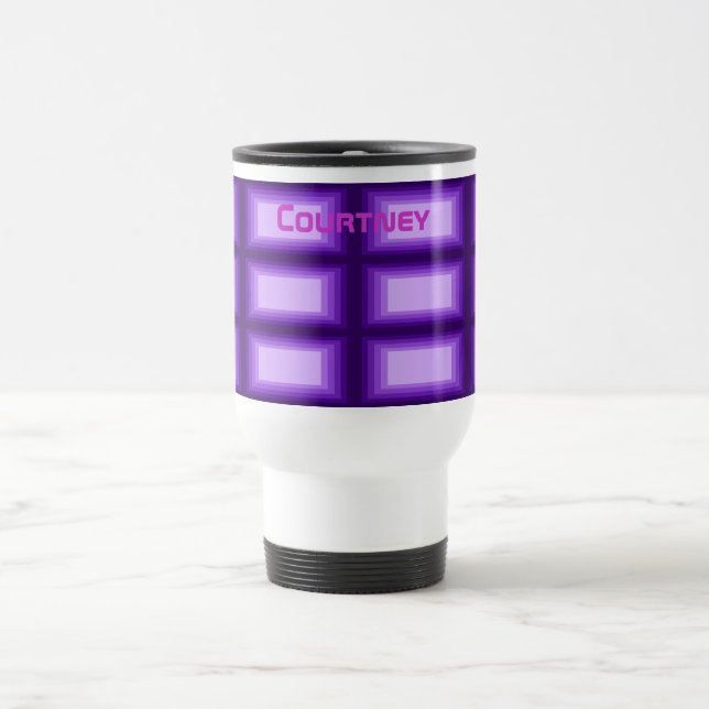 Mug De Voyage Nom personnalisé par motif pourpre de rectangles (Centre)