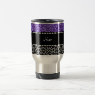 Mug De Voyage Nom personnalisé parties scintillant violet léopar