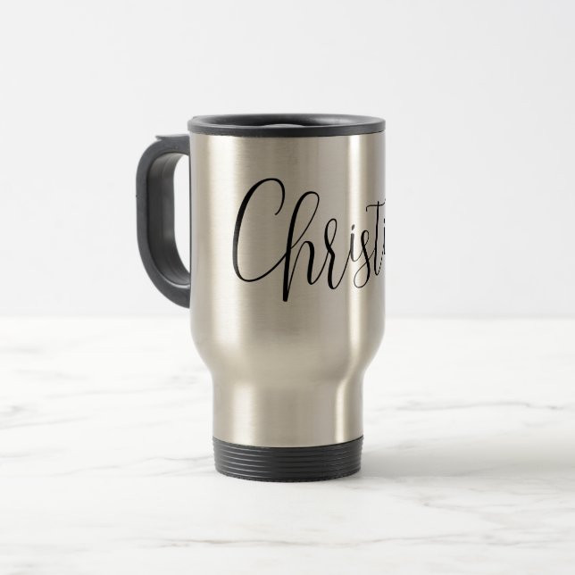 Mug De Voyage NOM PERSONNALISÉ - Script tendance personnalisé (Devant gauche)