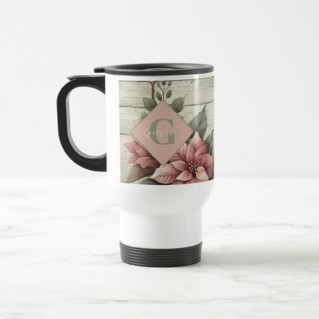 Mug De Voyage Nom Personnalisé Shabby Chic Pastel Poinsettias Ga (Gauche)