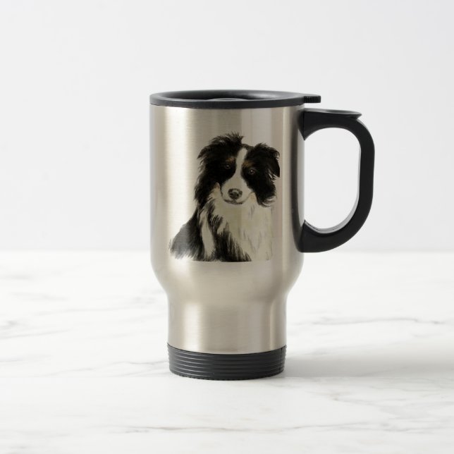 Mug De Voyage Nom personnalisé texte Bordure Collie chien animal (Droit)