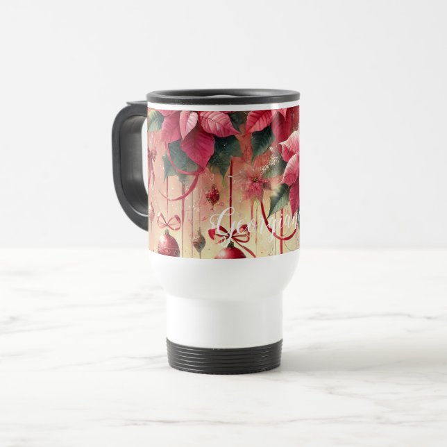 Mug De Voyage Nom personnalisé Whimsica Poinsettia Baubles de No (Devant gauche)