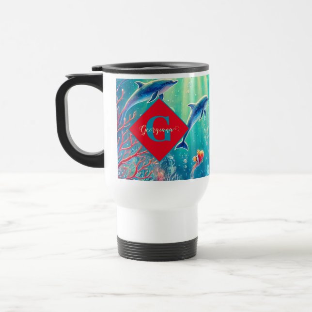 Mug De Voyage Nom Personnalisé Whimssical Floral Coral Reef Poin (Gauche)