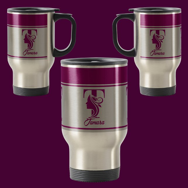 Mug De Voyage Nom rose stylisé personnalisé Lettre monographie ( (Créateur téléchargé)