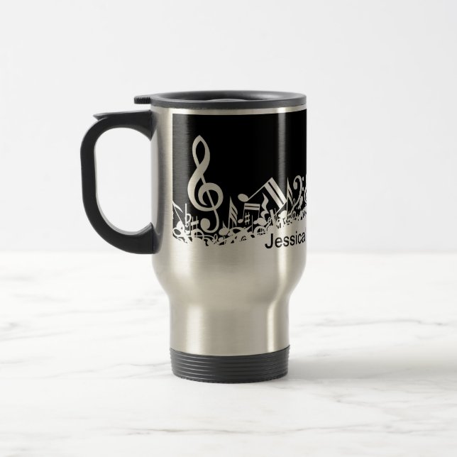 Mug De Voyage Notes musicales brouillées blanches personnalisées (Gauche)