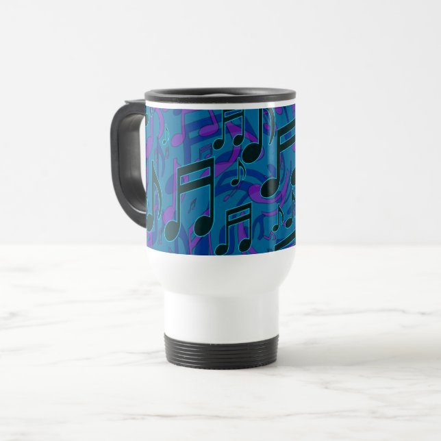 Mug De Voyage Notes musicales Tourbillonnant Motif musical bleu  (Devant gauche)