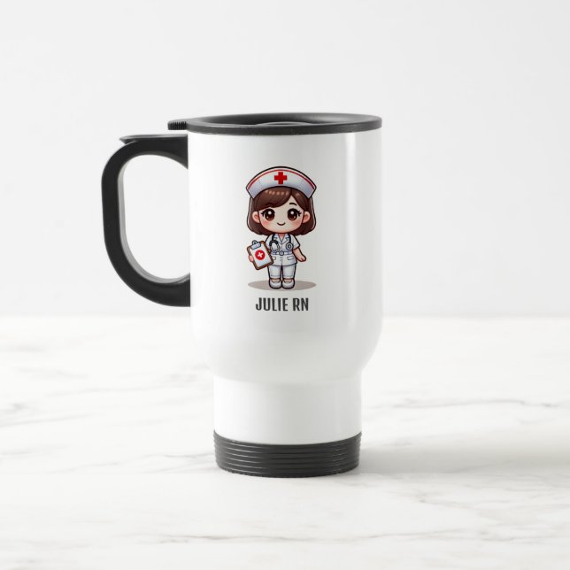 Mug De Voyage Nourriture Manga mignonne avec cheveux Brown Brown (Gauche)