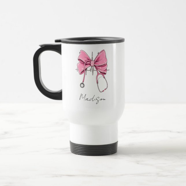 Mug De Voyage Nurse Bow Stethoscope Cup, Personalized Nurse Cup, (Gauche)