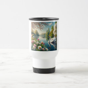 Mug De Voyage OEuvre d'art printanière du lac des cygnes floraux