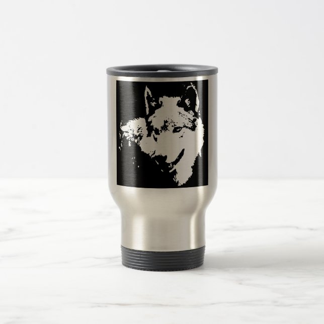 Mug De Voyage Oeuvre de Loup noir et blanc (Centre)