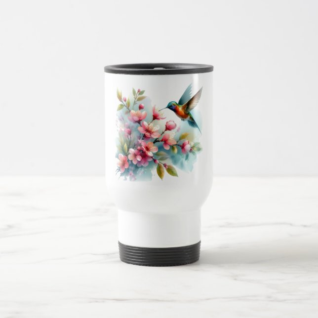 Mug De Voyage OEuvre florale/printanière de colibri (Centre)
