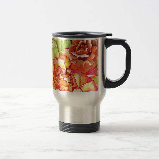 Mug De Voyage Œuvres d'art à l'aquarelle de roses orange et jaun (Droit)