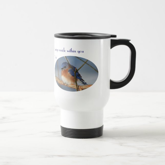 Mug De Voyage Oiseau bleu de bonheur inspiré (Droite)