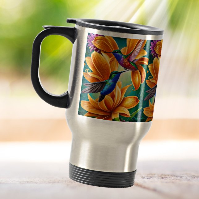Mug De Voyage Oiseaux de Humming sur les fleurs d'Orange (Créateur téléchargé)