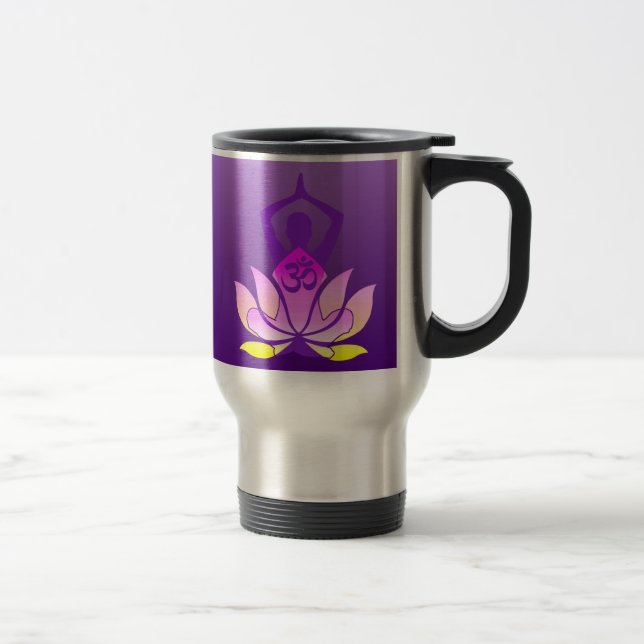 Mug De Voyage Om Lotus Pose de Yoga Fleur sur Gradient Violet (Droit)