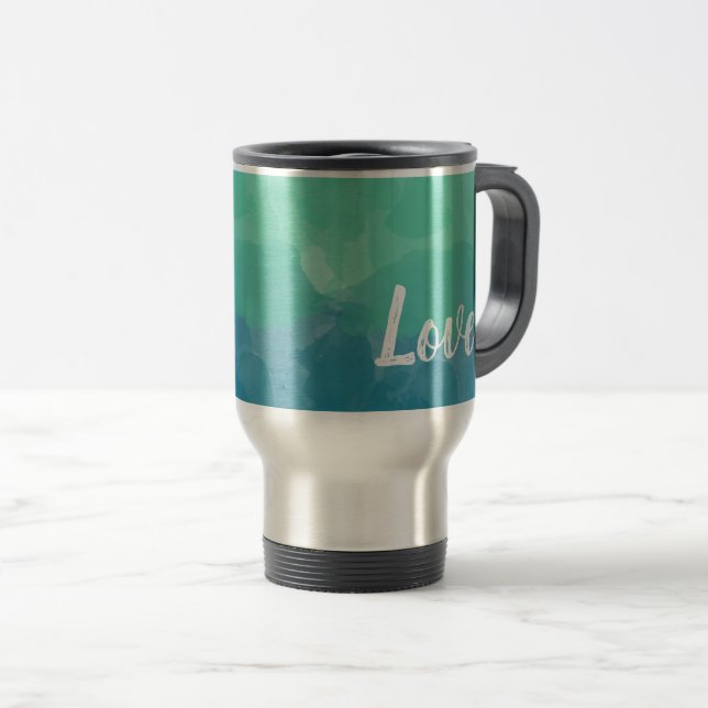 Mug De Voyage Ombre Turquoise Blue et Neo Mint Love (Devant droit)