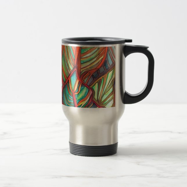 Mug De Voyage Orange Canna feuille aquarelle art original (Droit)