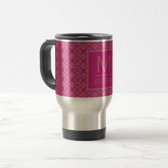 Mug De Voyage Ornate Pink Purple Geometric Pattern Personalised (Devant gauche)
