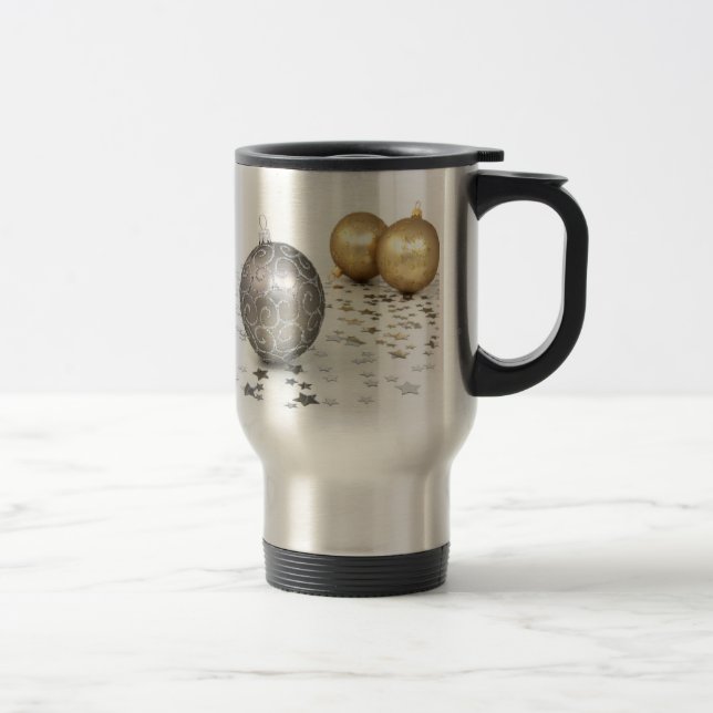 Mug De Voyage Ornements et étoiles de Noël or et argent (Droit)