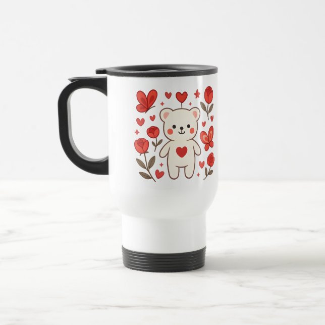 Mug de voyage Ours cœur romantique (Gauche)