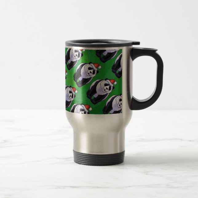 Mug De Voyage Ours de panda à Santa Hat sur Vert (Droit)