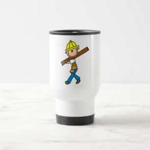 Mug De Voyage Ouvrier du bâtiment avec du bois de construction